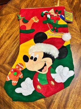 NWT Disney 1994 Mickey Mouse Holiday Stocking with Plush Trim